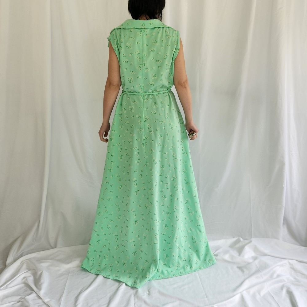 70s Home Made Green Floral Sleeveless Maxi Dress - Picture 3 of 5